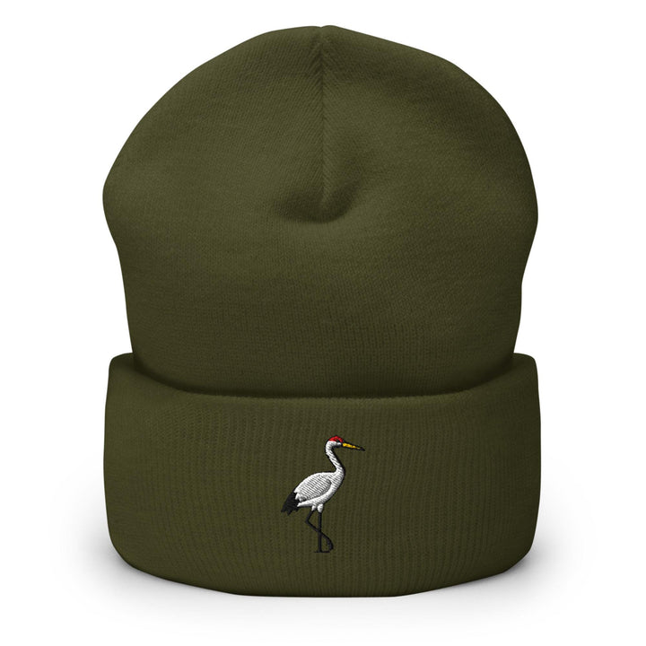 Crane Bird Embroidered Cuffed Beanie: Cozy Unisex Winter Cap