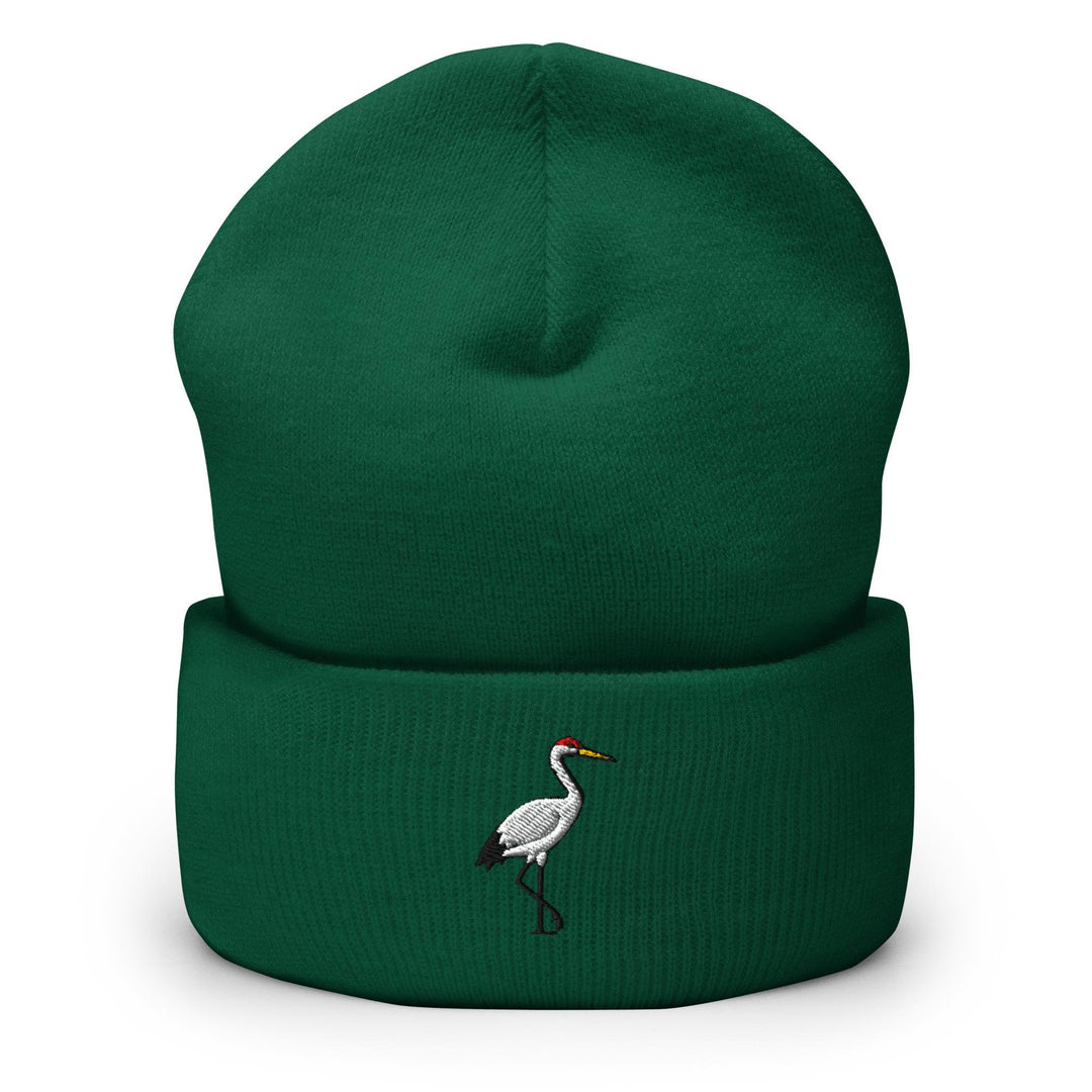Crane Bird Embroidered Cuffed Beanie: Cozy Unisex Winter Cap