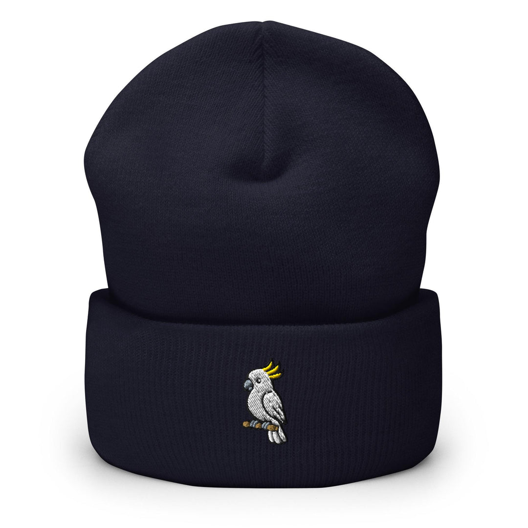 Yellow-Crested Cockatoo Embroidered Cuffed Beanie: Cozy Unisex Winter Cap