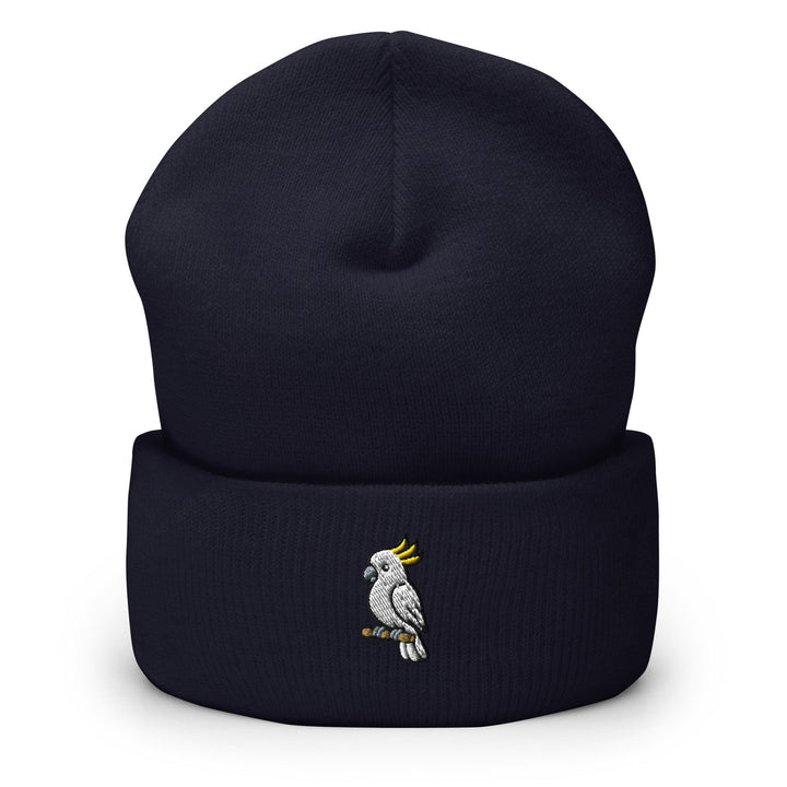 Yellow-Crested Cockatoo Embroidered Cuffed Beanie: Cozy Unisex Winter Cap