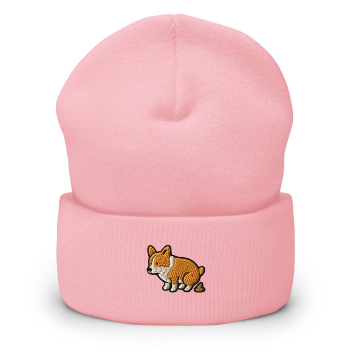 Corgi Pooping Embroidered Cuffed Beanie: Cozy Unisex Winter Cap