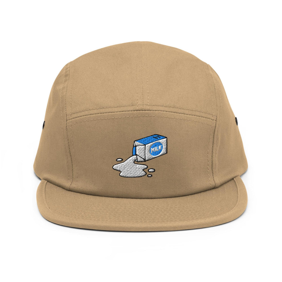 Spilled Milk Carton Embroidered 5‑Panel Cotton Camper Cap: Adjustable Fit