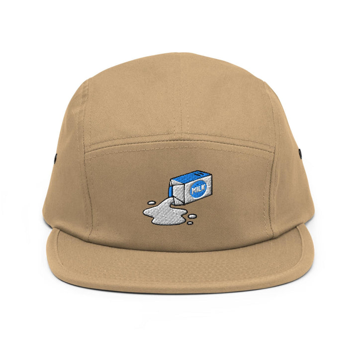 Spilled Milk Carton Embroidered 5‑Panel Cotton Camper Cap: Adjustable Fit