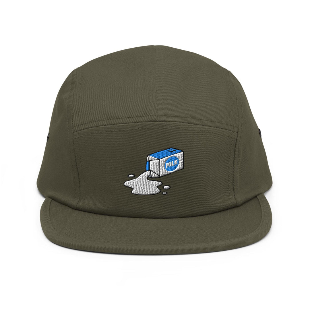 Spilled Milk Carton Embroidered 5‑Panel Cotton Camper Cap: Adjustable Fit
