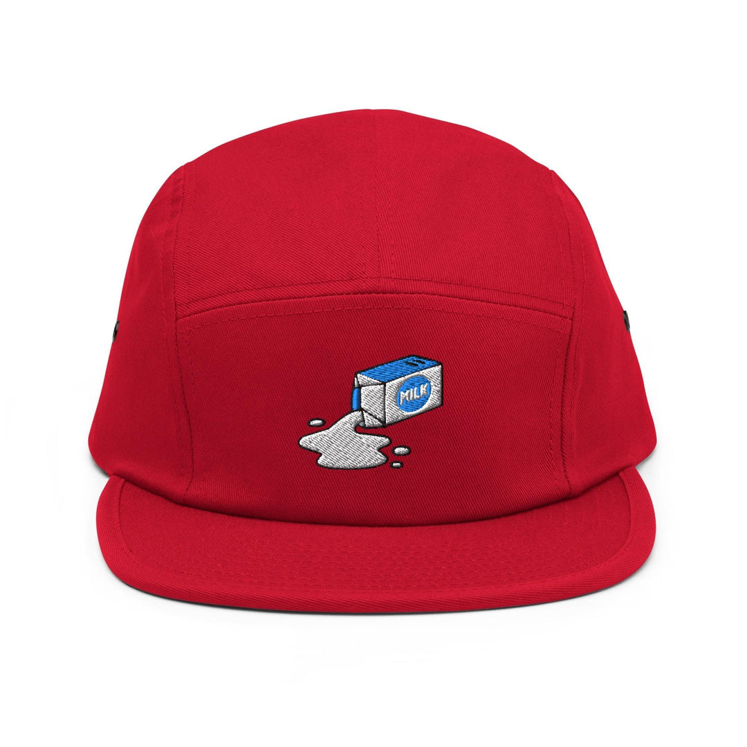 Spilled Milk Carton Embroidered 5‑Panel Cotton Camper Cap: Adjustable Fit