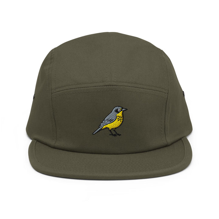 Canada Warbler Embroidered 5‑Panel Cotton Camper Cap: Adjustable Fit