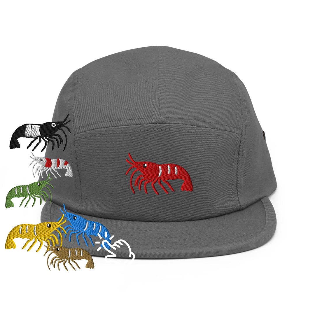 Cherry Shrimp Neocaridina davidi Embroidered 5‑Panel Cotton Camper Cap: Adjustable Fit