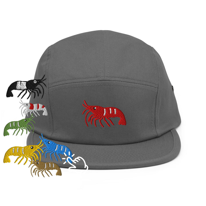 Cherry Shrimp Neocaridina davidi Embroidered 5‑Panel Cotton Camper Cap: Adjustable Fit