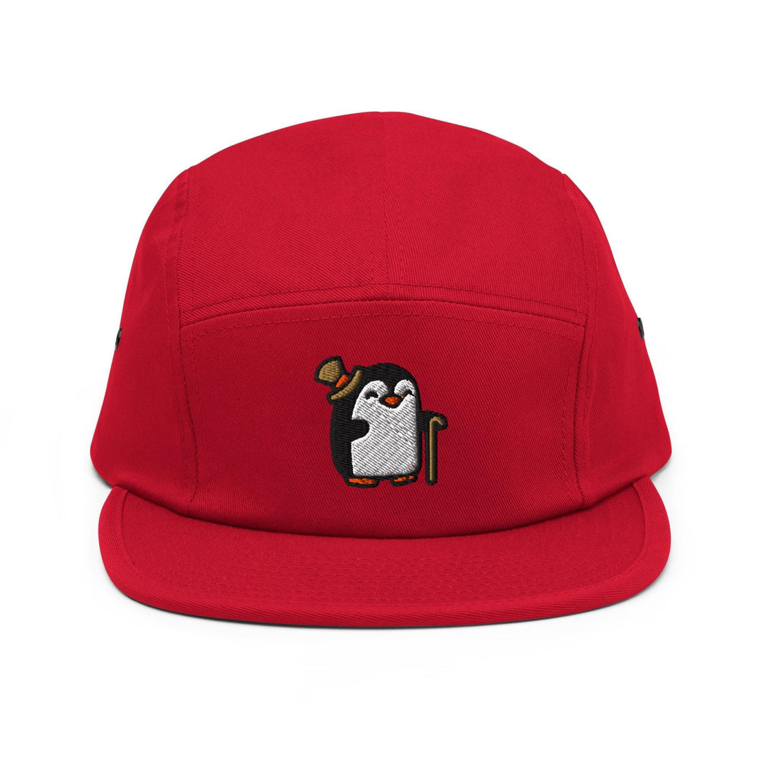 Sophisticated Sir Penguin Embroidered 5‑Panel Cotton Camper Cap: Adjustable Fit