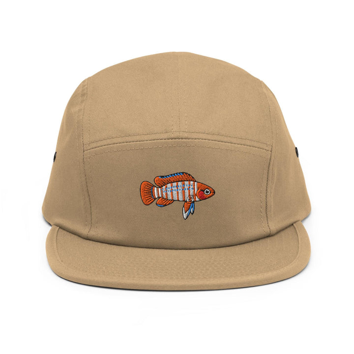 Scarlet Badis Embroidered 5‑Panel Cotton Camper Cap: Adjustable Fit