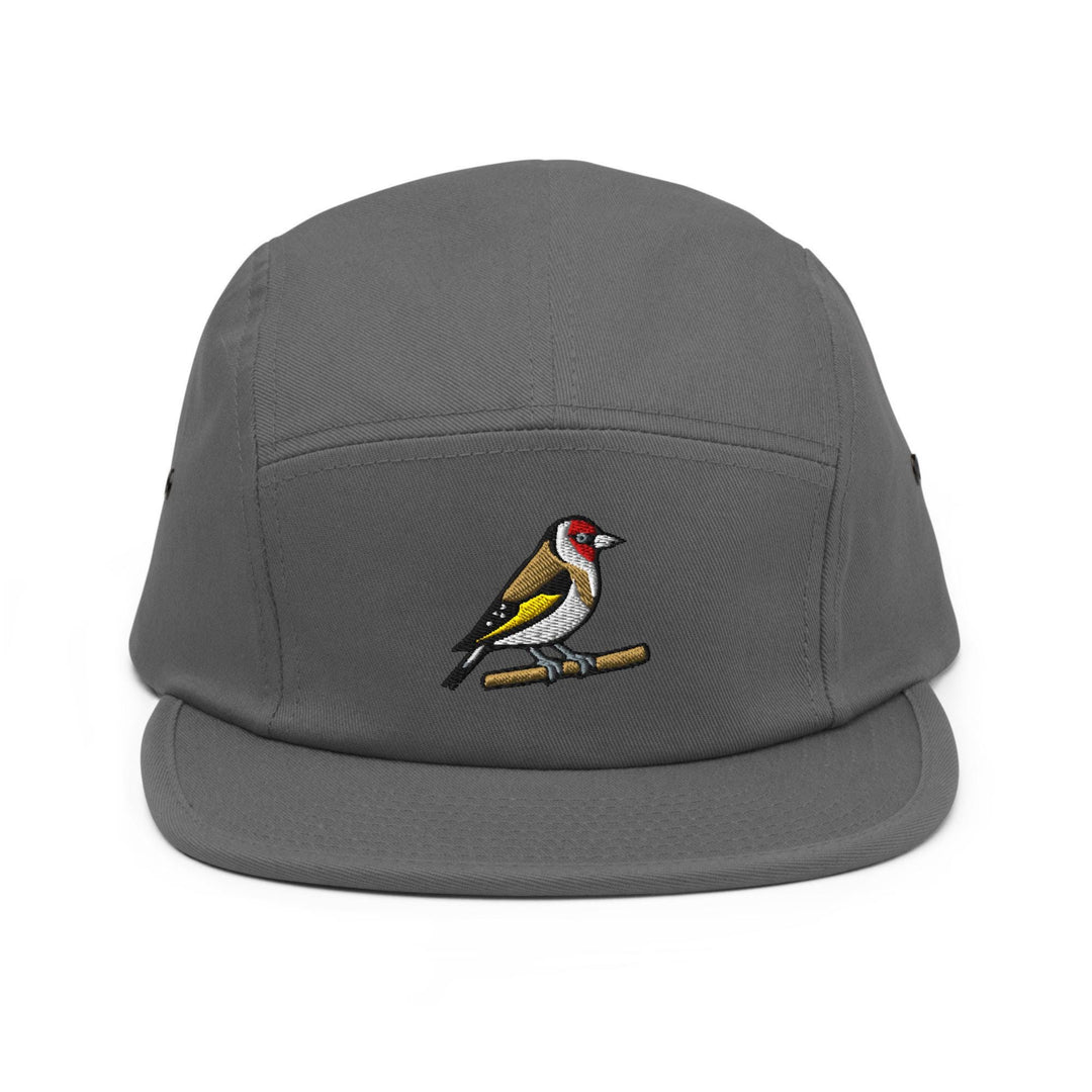 European Goldfinch Embroidered 5‑Panel Cotton Camper Cap: Adjustable Fit