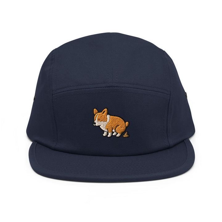 Corgi Pooping Embroidered 5‑Panel Cotton Camper Cap: Adjustable Fit