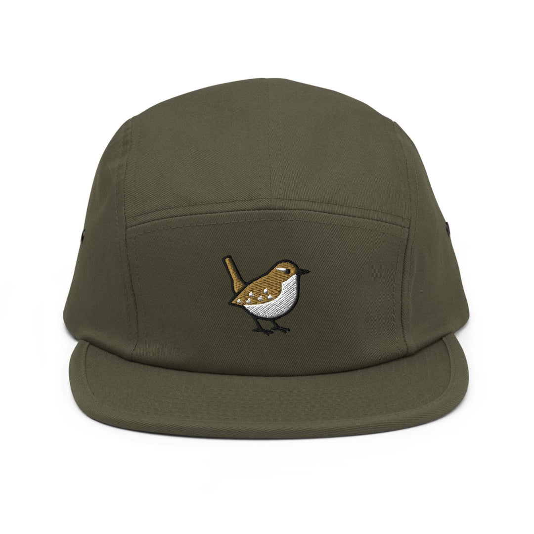 Winter Wren Embroidered 5‑Panel Cotton Camper Cap: Adjustable Fit