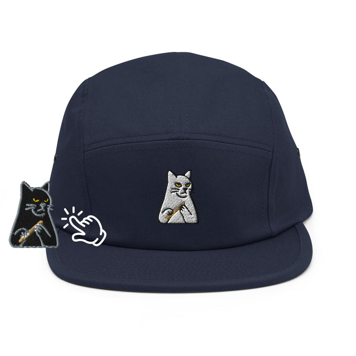 Mr. Pickles Sassy Cat Embroidered 5‑Panel Cotton Camper Cap: Adjustable Fit &amp; Designs