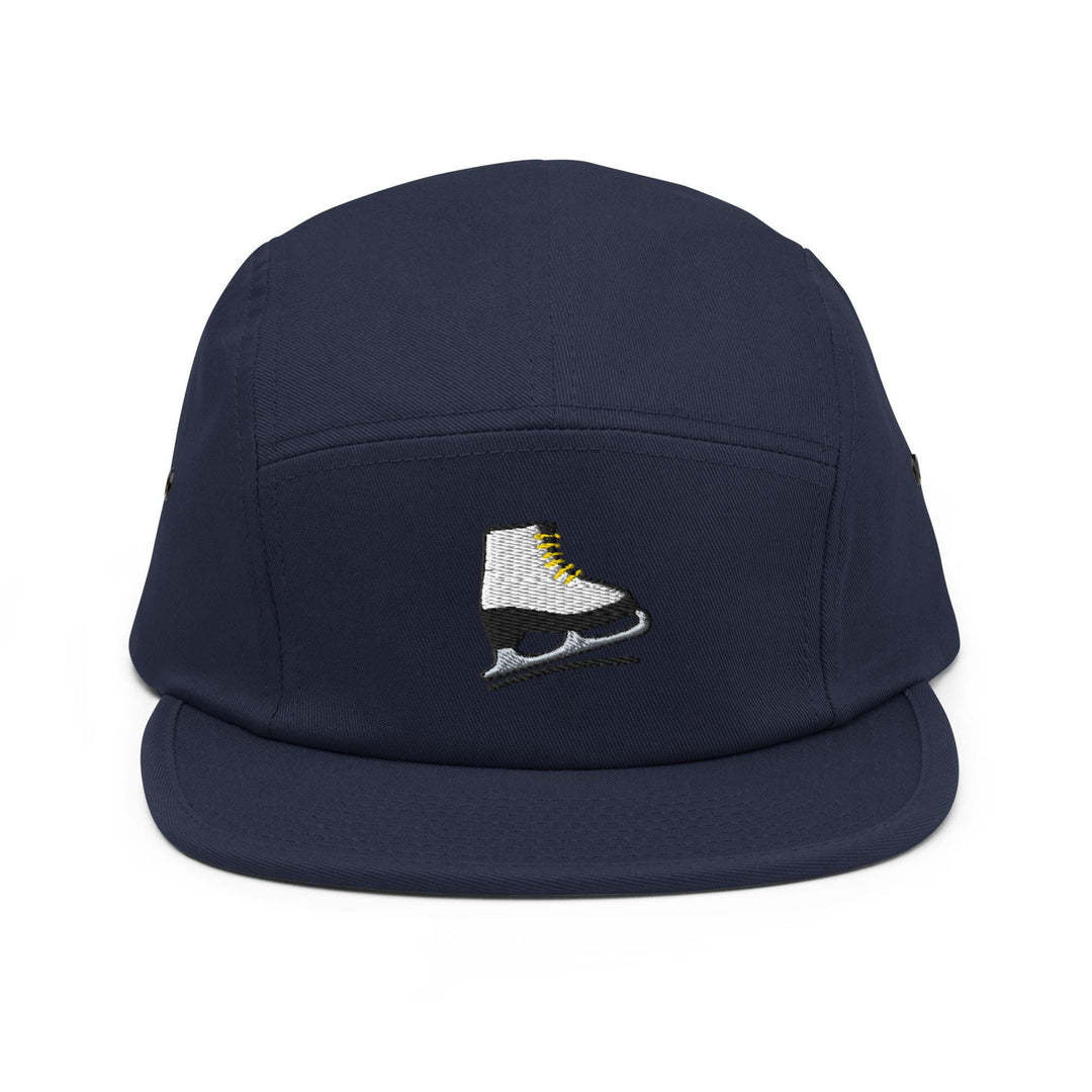 Ice Skates Embroidered 5‑Panel Cotton Camper Cap: Adjustable Fit