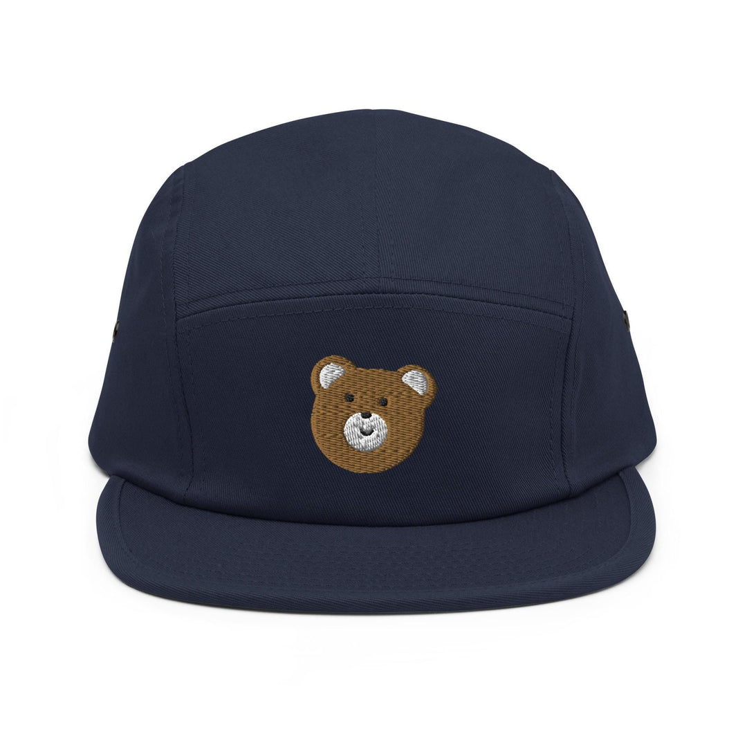Brown Mr. Teddy BearEmbroidered 5‑Panel Cotton Camper Cap: Adjustable Fit