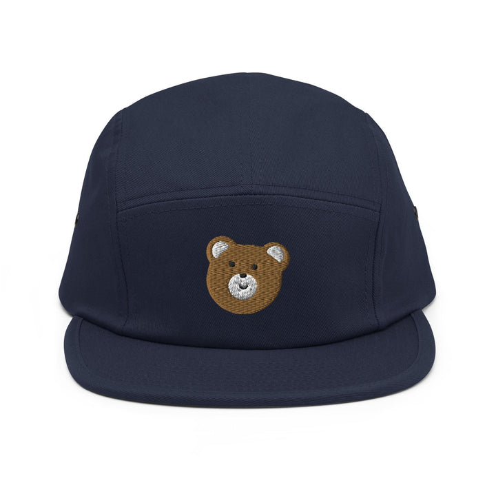 Brown Mr. Teddy BearEmbroidered 5‑Panel Cotton Camper Cap: Adjustable Fit