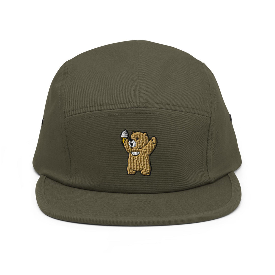 Cheerful Ice Cream Bear Embroidered 5‑Panel Cotton Camper Cap: Adjustable Fit