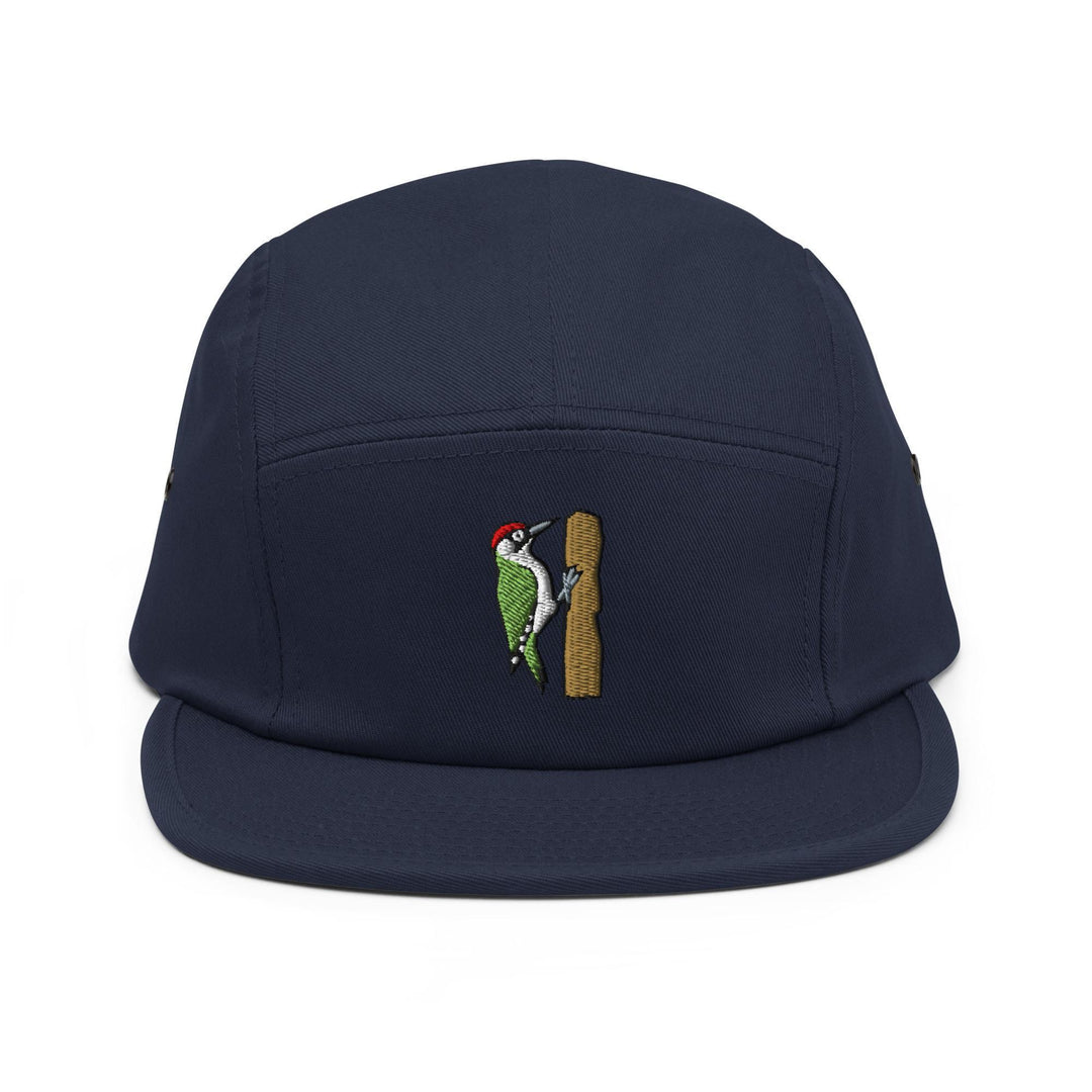 European Green Woodpecker (Picus viridis) Embroidered 5‑Panel Cotton Camper Cap: Adjustable Fit