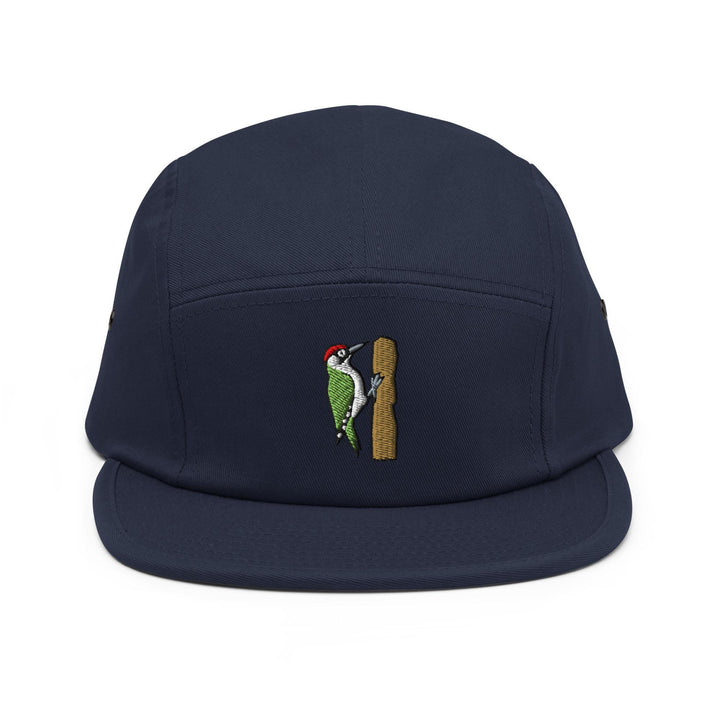 European Green Woodpecker (Picus viridis) Embroidered 5‑Panel Cotton Camper Cap: Adjustable Fit