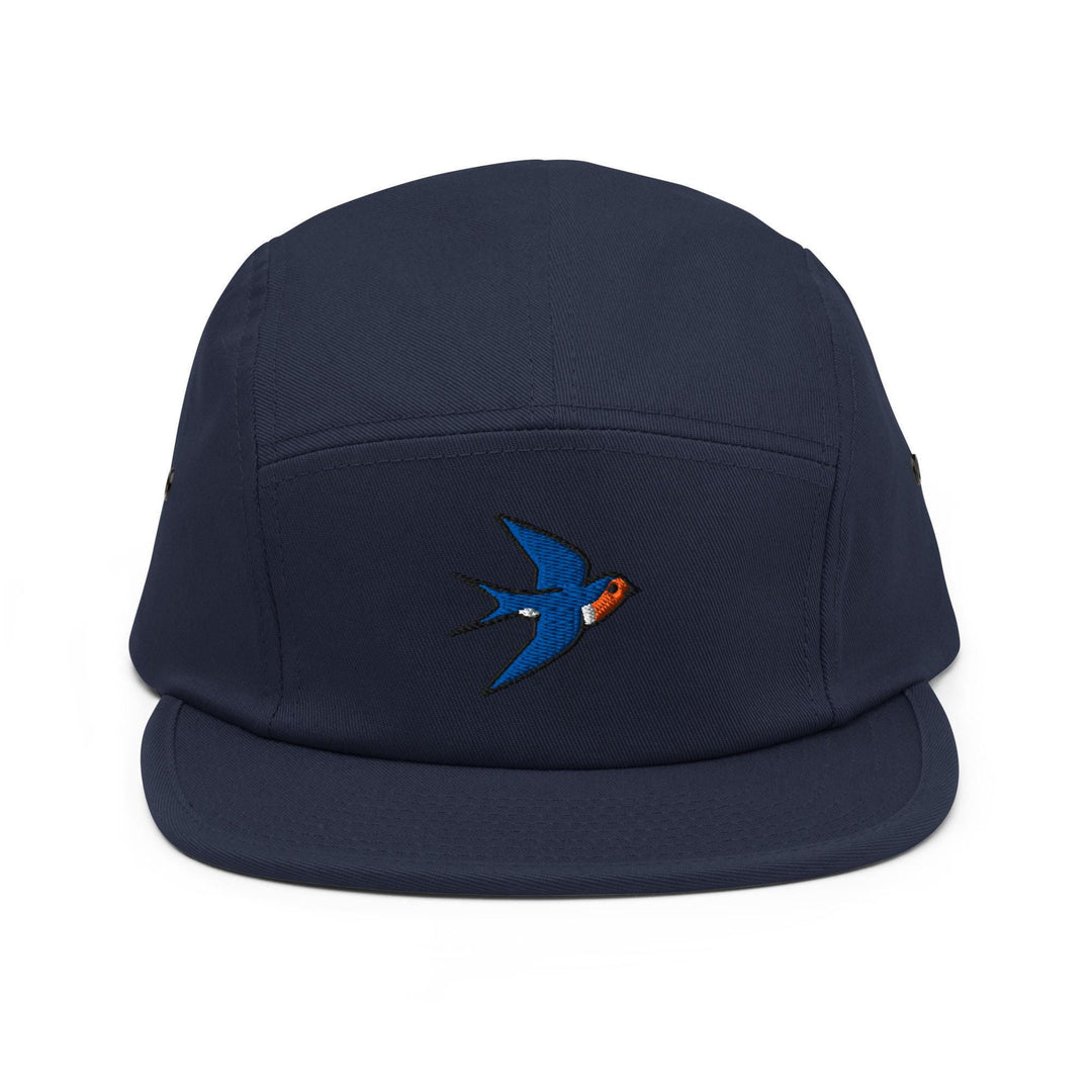 Swallow Bird Embroidered 5‑Panel Cotton Camper Cap: Adjustable Fit