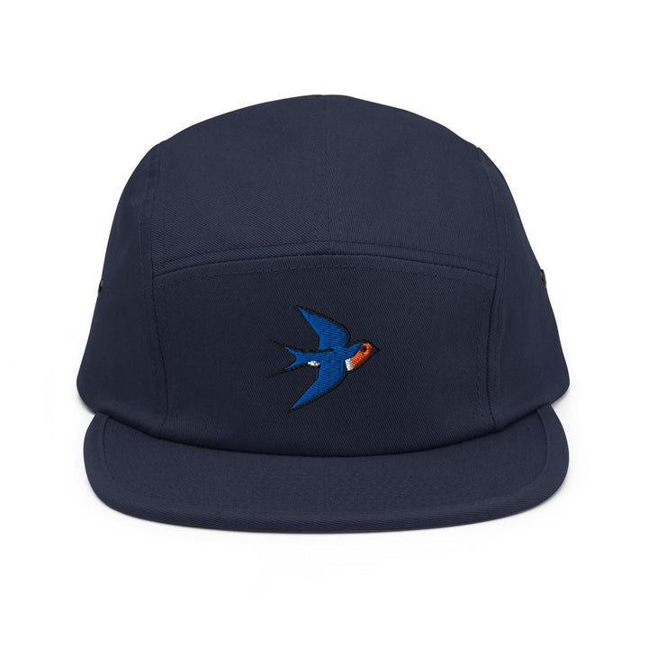 Swallow Bird Embroidered 5‑Panel Cotton Camper Cap: Adjustable Fit