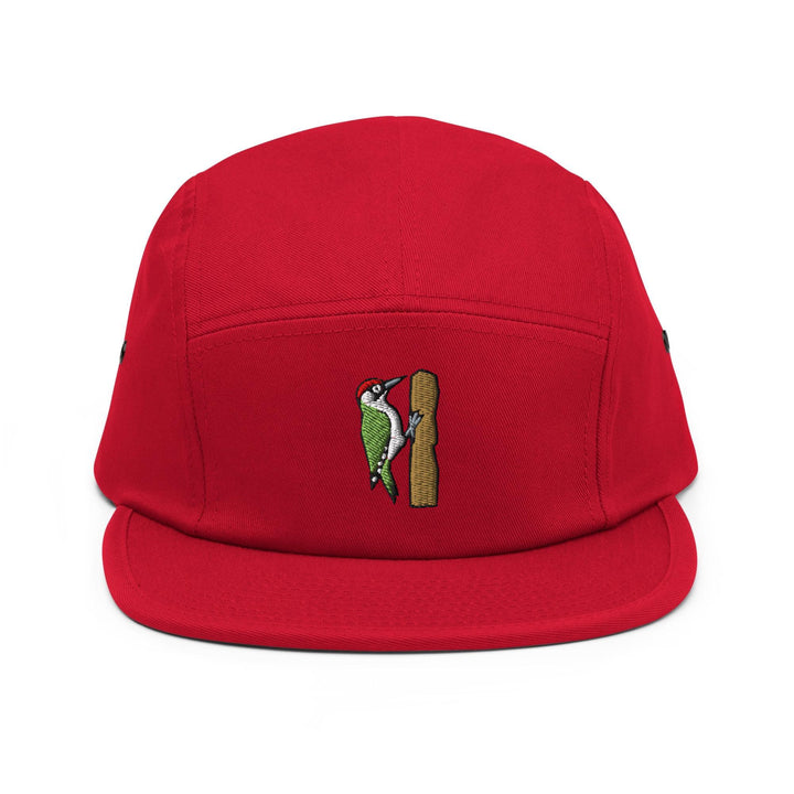 European Green Woodpecker (Picus viridis) Embroidered 5‑Panel Cotton Camper Cap: Adjustable Fit