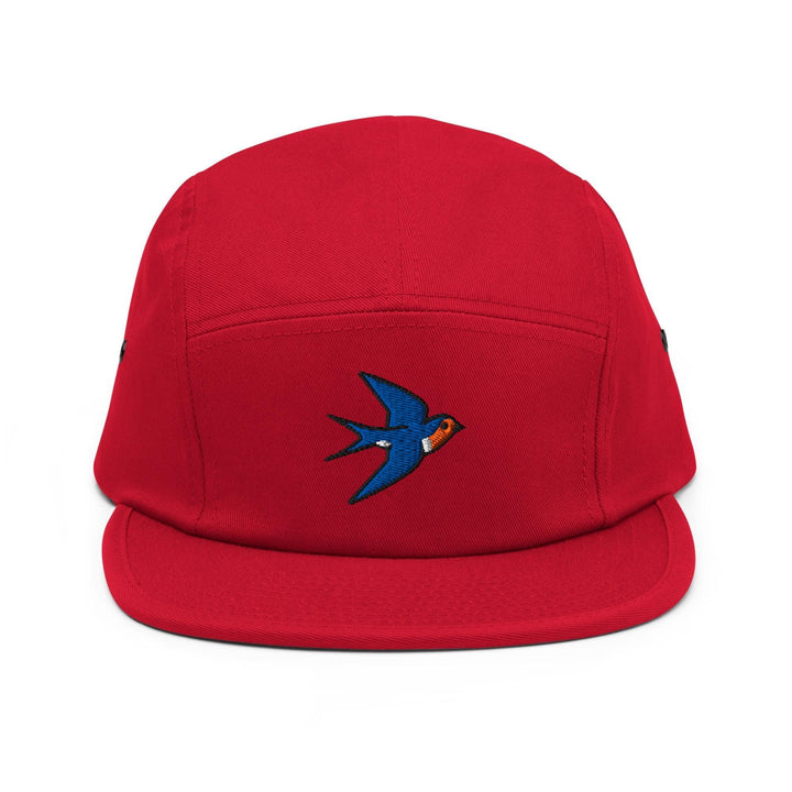 Swallow Bird Embroidered 5‑Panel Cotton Camper Cap: Adjustable Fit