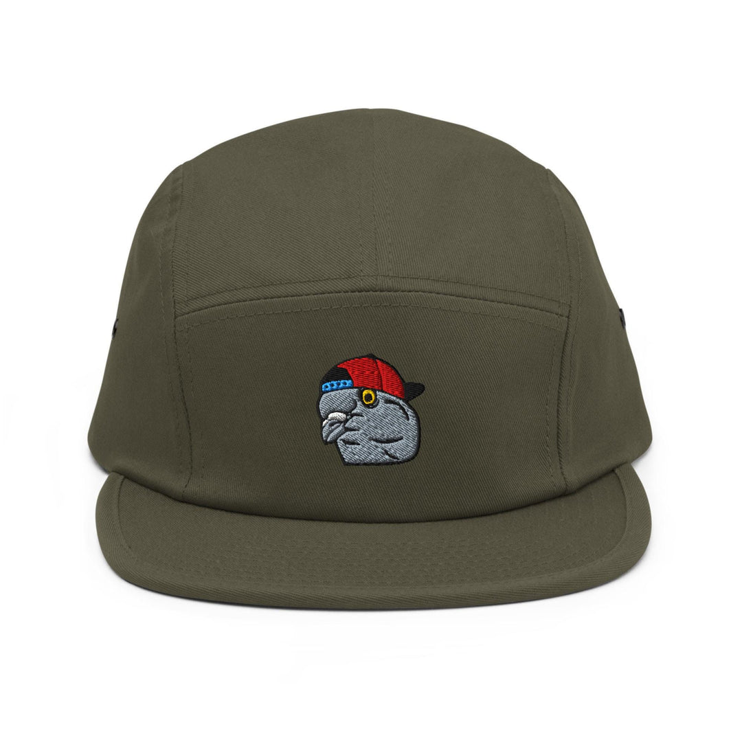 Scumbag Pigeon Embroidered 5‑Panel Cotton Camper Cap: Adjustable Fit