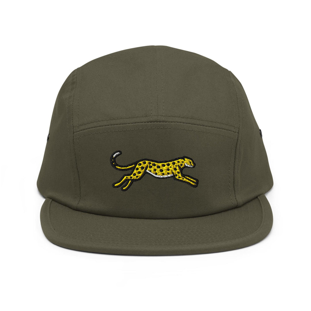 Cheetah Embroidered 5‑Panel Cotton Camper Cap: Adjustable Fit