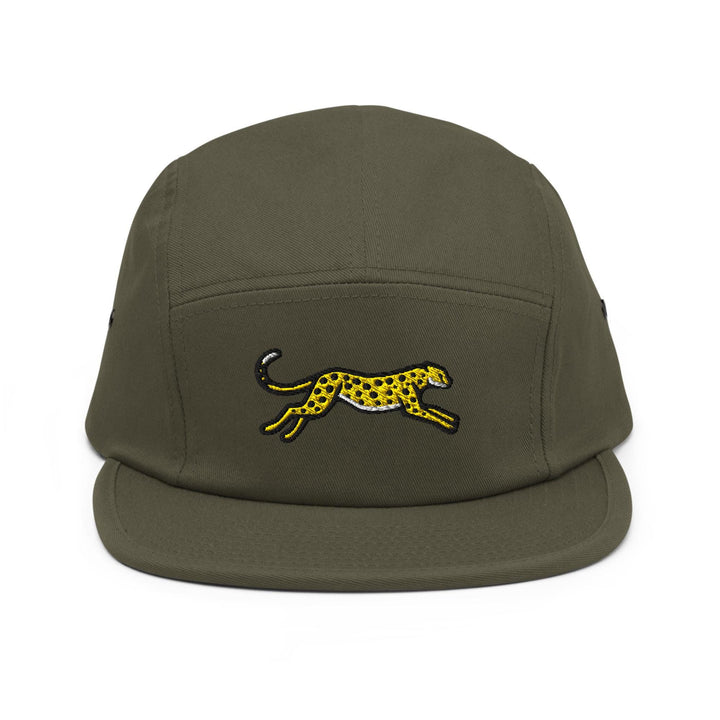 Cheetah Embroidered 5‑Panel Cotton Camper Cap: Adjustable Fit