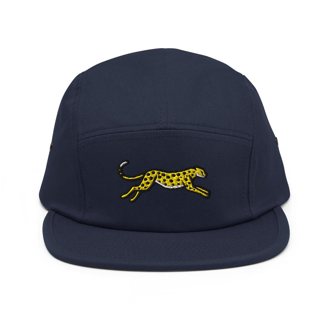 Cheetah Embroidered 5‑Panel Cotton Camper Cap: Adjustable Fit