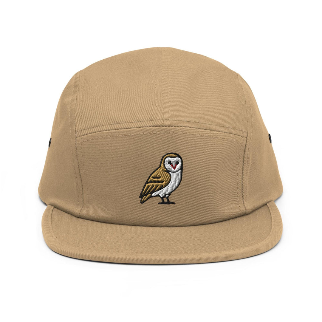 Barn Owl Embroidered 5‑Panel Cotton Camper Cap: Adjustable Fit