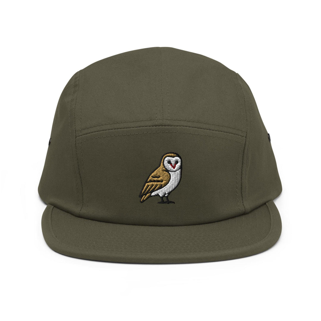 Barn Owl Embroidered 5‑Panel Cotton Camper Cap: Adjustable Fit