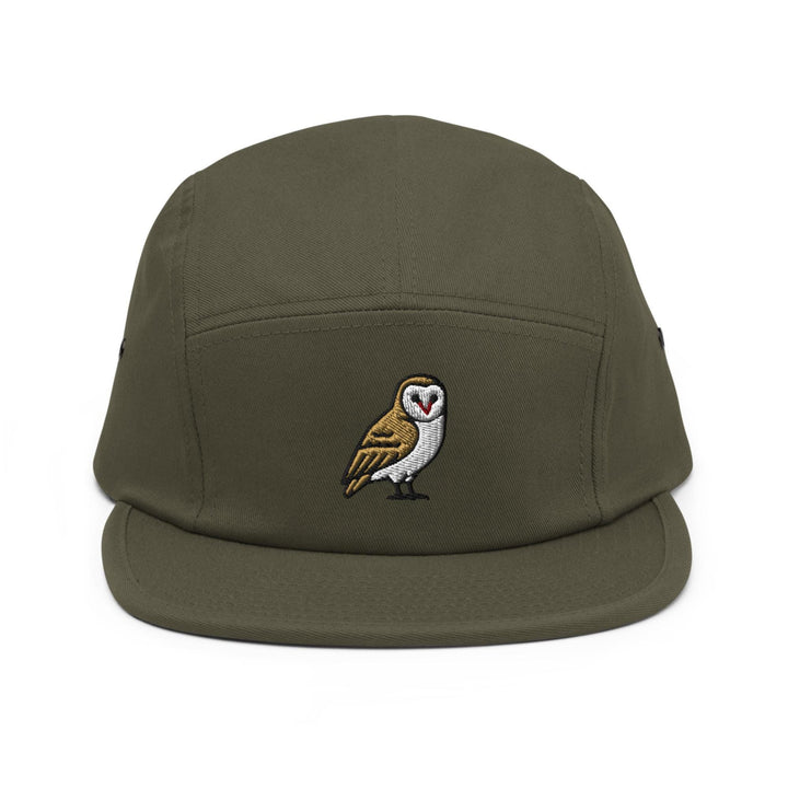 Barn Owl Embroidered 5‑Panel Cotton Camper Cap: Adjustable Fit