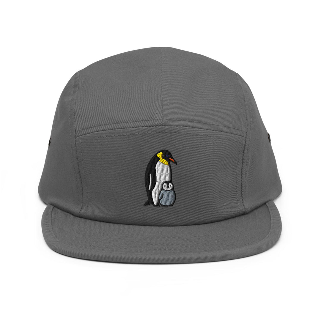 Emperor Penguin with Chick Embroidered 5‑Panel Cotton Camper Cap: Adjustable Fit