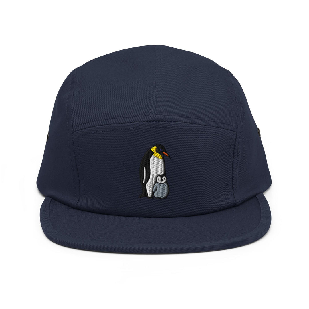Emperor Penguin with Chick Embroidered 5‑Panel Cotton Camper Cap: Adjustable Fit