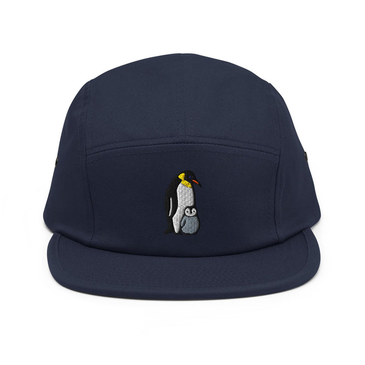 Emperor Penguin with Chick Embroidered 5‑Panel Cotton Camper Cap: Adjustable Fit