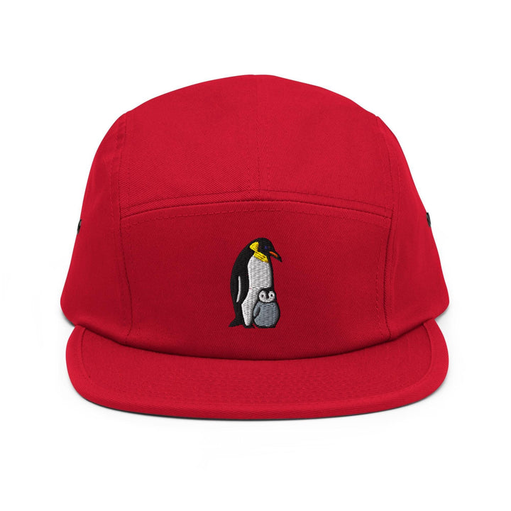 Emperor Penguin with Chick Embroidered 5‑Panel Cotton Camper Cap: Adjustable Fit