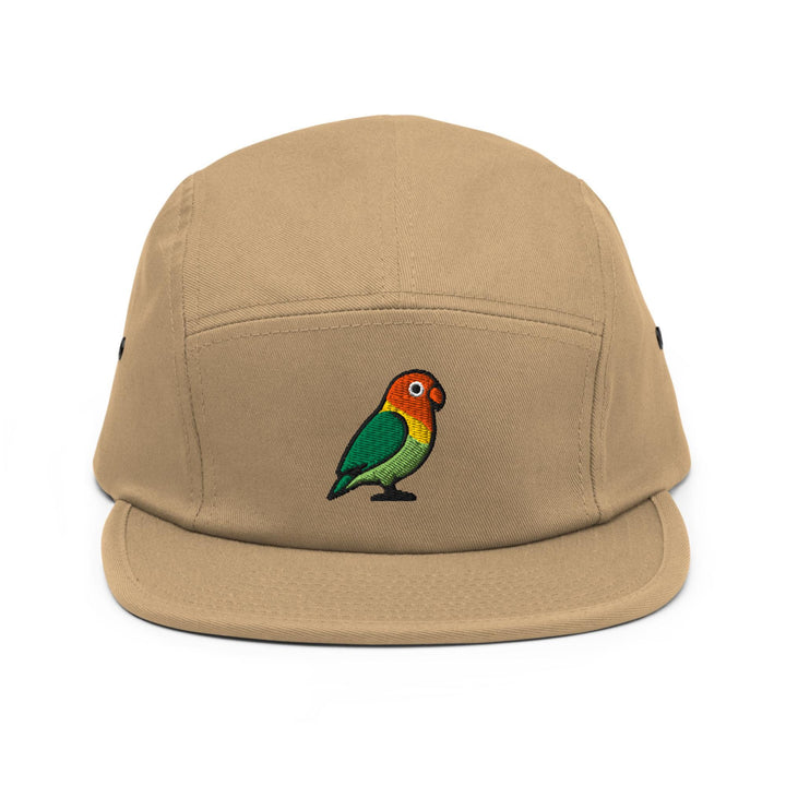 Lovebird Embroidered 5‑Panel Cotton Camper Cap: Adjustable Fit