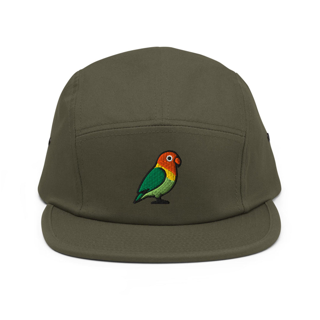 Lovebird Embroidered 5‑Panel Cotton Camper Cap: Adjustable Fit