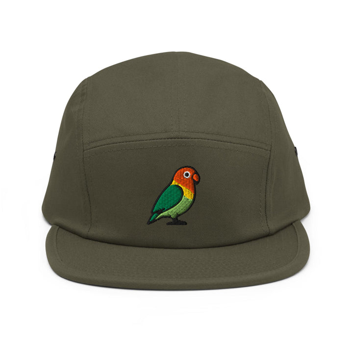 Lovebird Embroidered 5‑Panel Cotton Camper Cap: Adjustable Fit