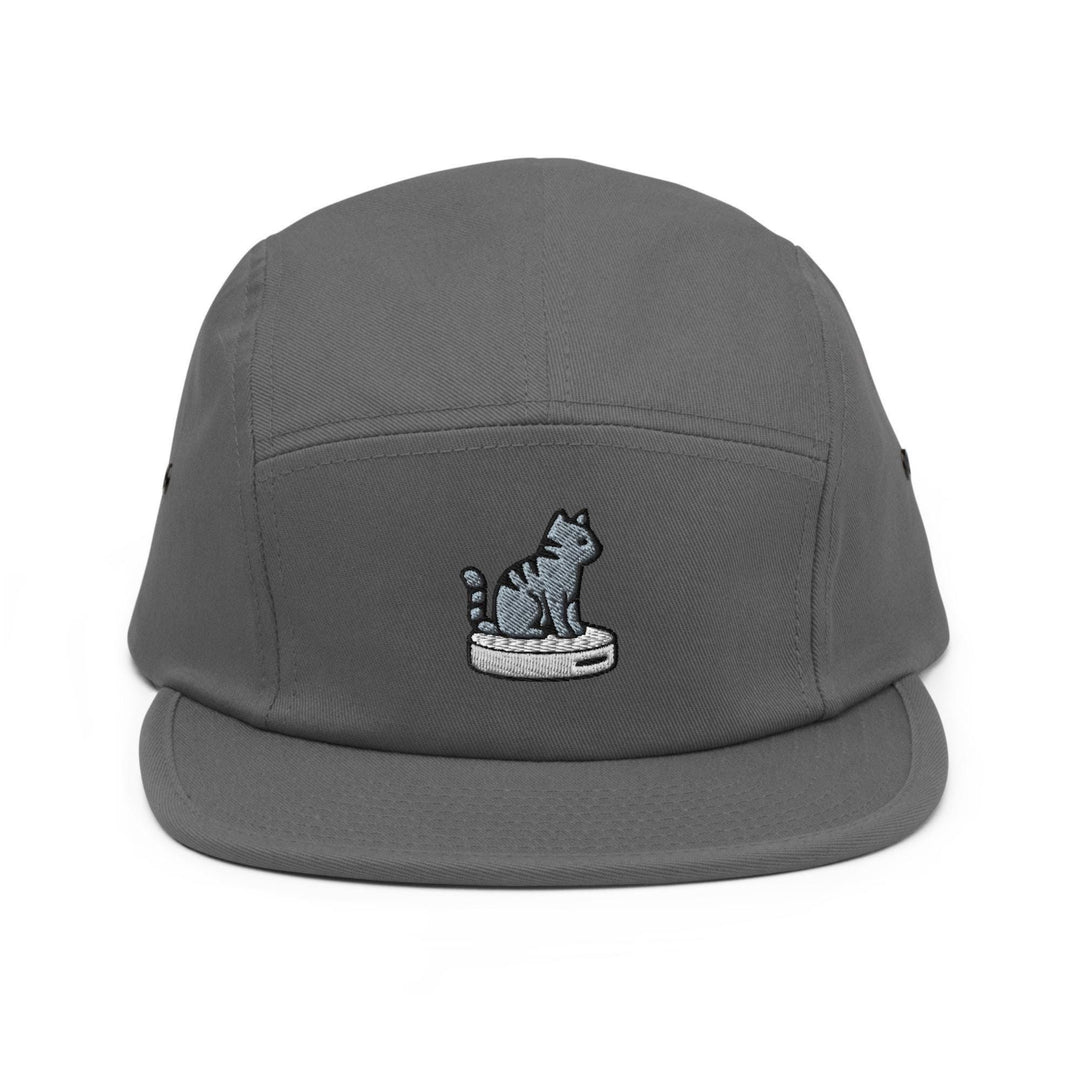 Cat on Vacuum Robot Embroidered 5‑Panel Cotton Camper Cap: Adjustable Fit