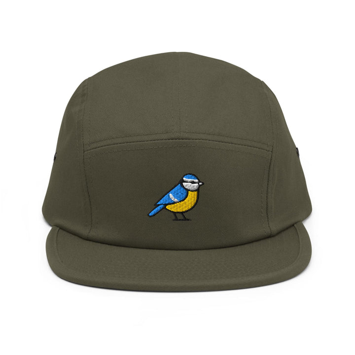 Eurasian Blue Tit Embroidered 5‑Panel Cotton Camper Cap: Adjustable Fit