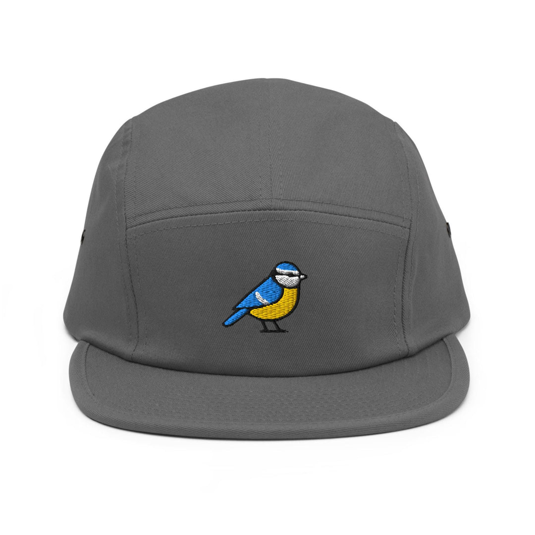 Eurasian Blue Tit Embroidered 5‑Panel Cotton Camper Cap: Adjustable Fit