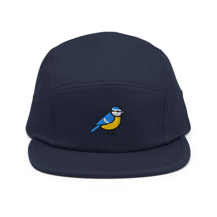 Eurasian Blue Tit Embroidered 5‑Panel Cotton Camper Cap: Adjustable Fit