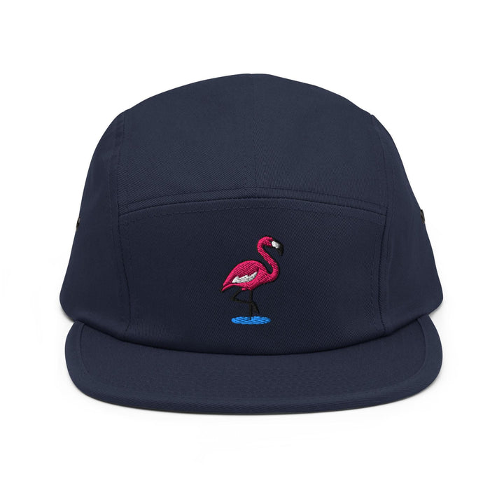 Flamingo in Water Embroidered 5‑Panel Cotton Camper Cap: Adjustable Fit