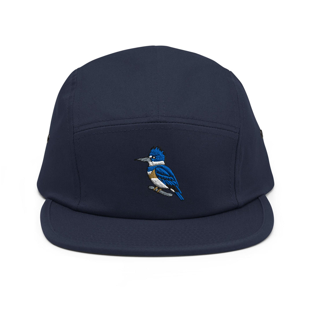 Belted Kingfisher Embroidered 5‑Panel Cotton Camper Cap: Adjustable Fit