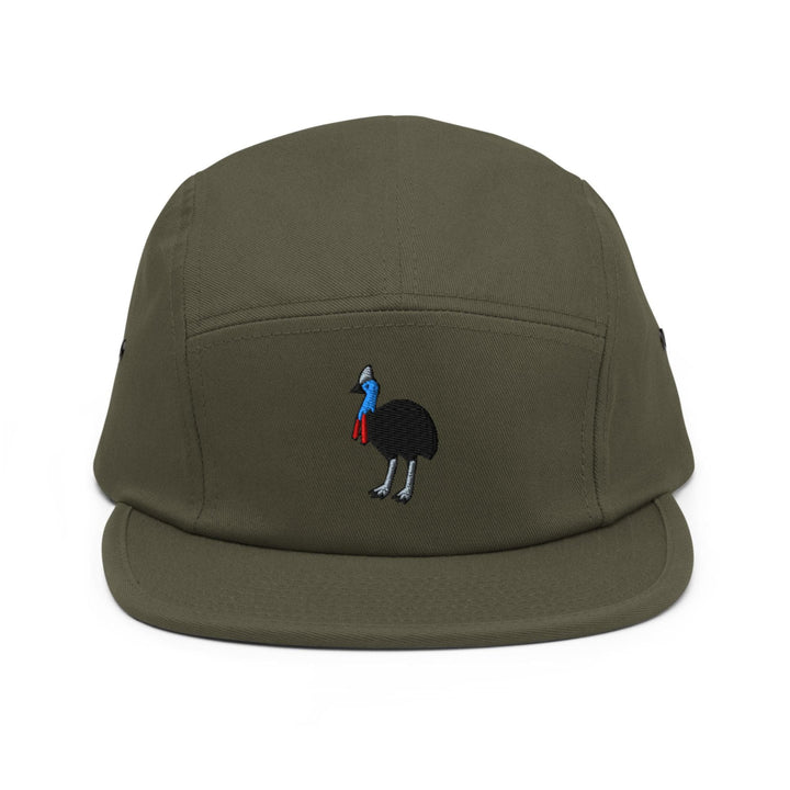 Southern Cassowary Embroidered 5‑Panel Cotton Camper Cap: Adjustable Fit