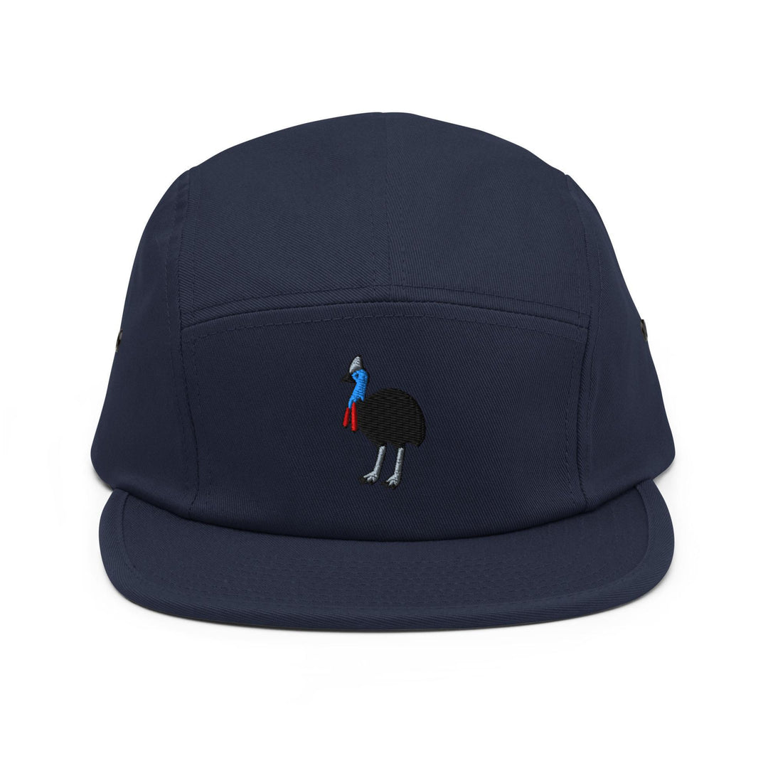 Southern Cassowary Embroidered 5‑Panel Cotton Camper Cap: Adjustable Fit